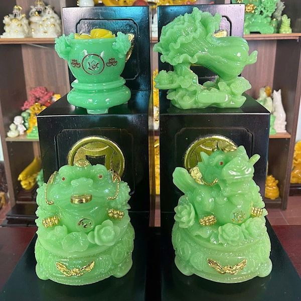COMBO 4 VẬT PHẨM PHONG THỦY,ÔNG CÓC,TỲ,BẮP CẢI,BÁT TỤ BẢO